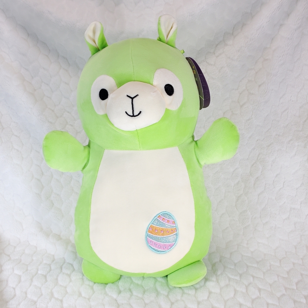 Jim Hugmee Squishmallow 14 Inch BNWT Spring Easter Bright Green Alpaca with Egg